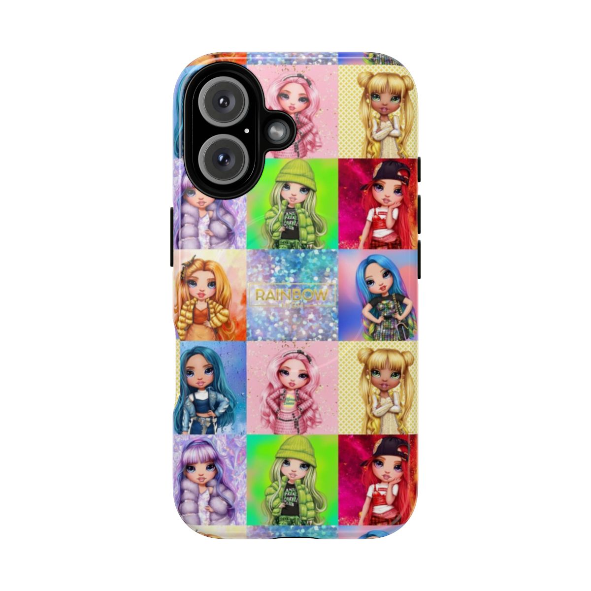 Colorful phone case with rainbow high characters