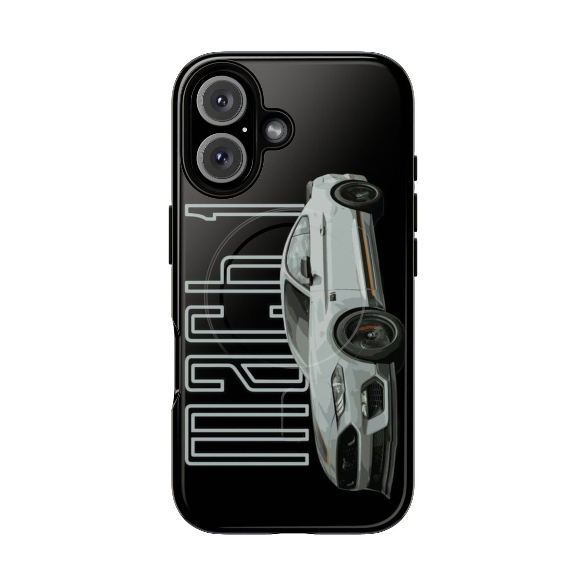 Mustang GT-inspired phone case featuring a sleek, grey design