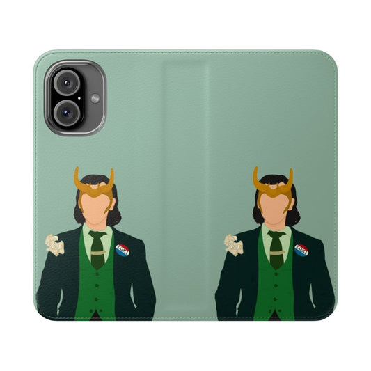 Loki-themed phone case with a flip cover design