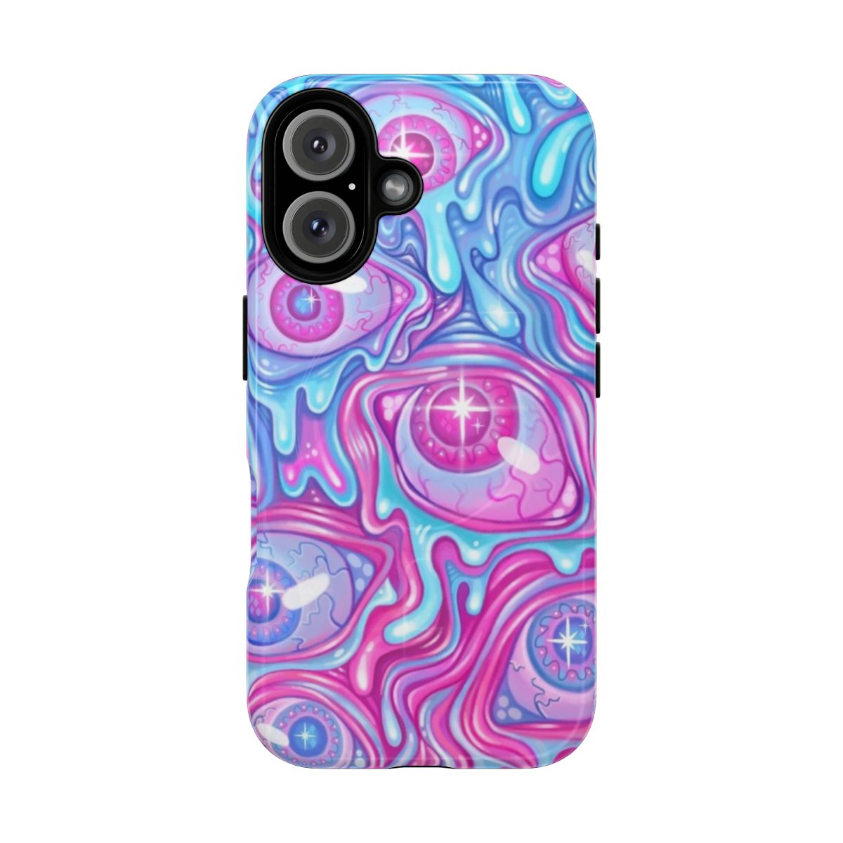 Vibrant, abstract eyeball pattern design on a protective phone case