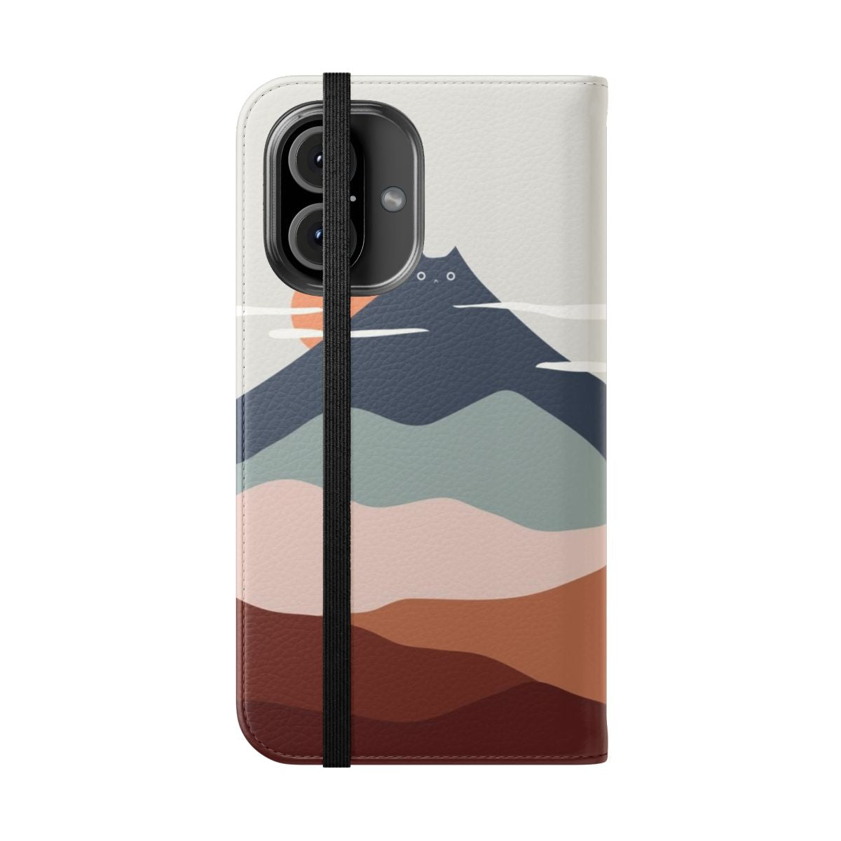 Artistic cat landscape phone case with mountains and soothing colors - Folded Front