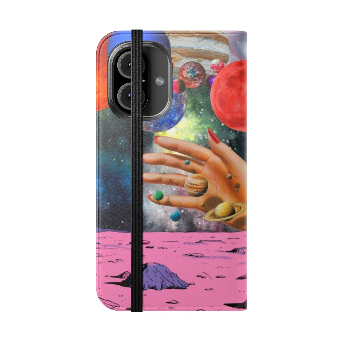 Vibrant psychedelic space phone case cover with planets and trippy patterns - Folded Front