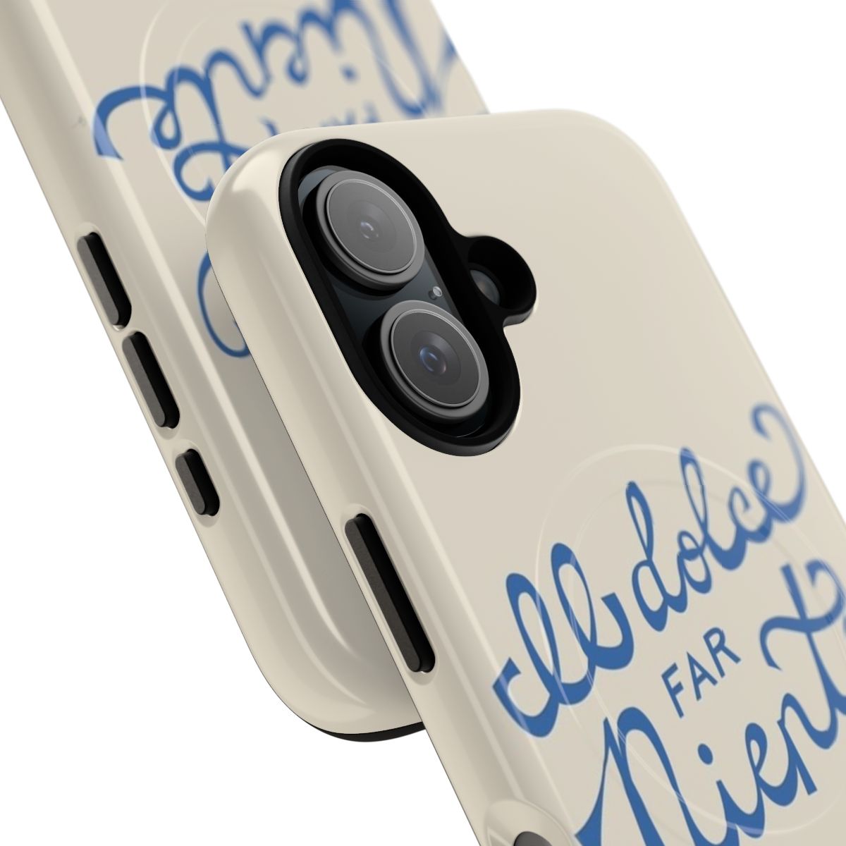 Magnetic phone case with hand-lettered "Il dolce far niente" Italian phrase and minimalist design - Detail