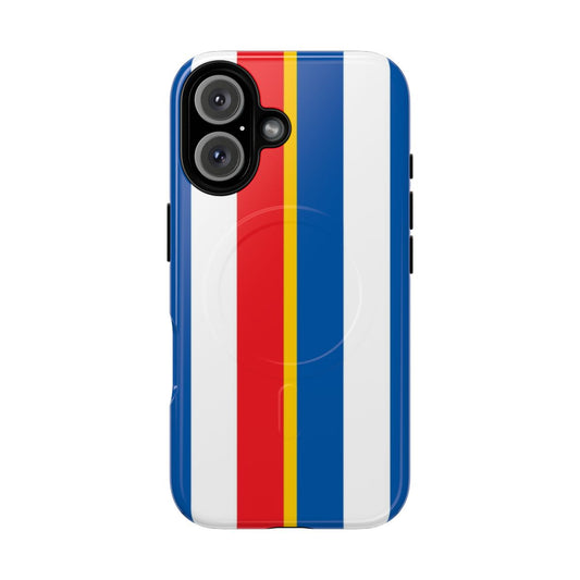 Vintage racing-inspired magnetic phone case with stripes design