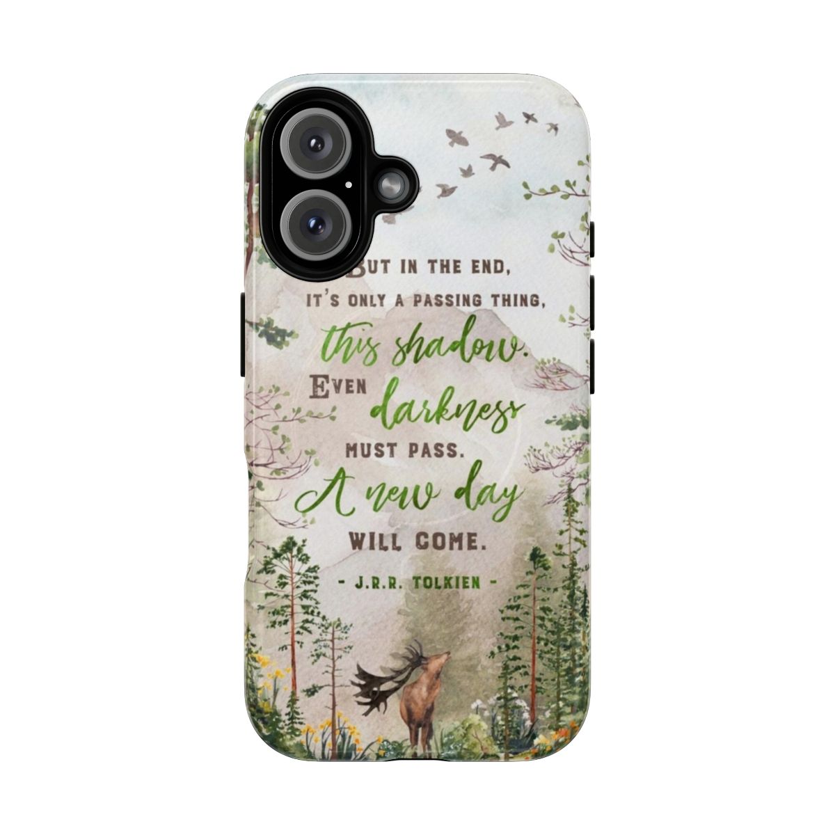 Magnetic tough phone case featuring a nature-inspired watercolor design with trees, leaves, and greenery