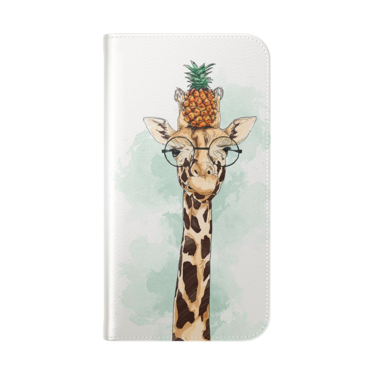 Colorful flip cover phone case featuring a giraffe and pineapple design - Folded Back