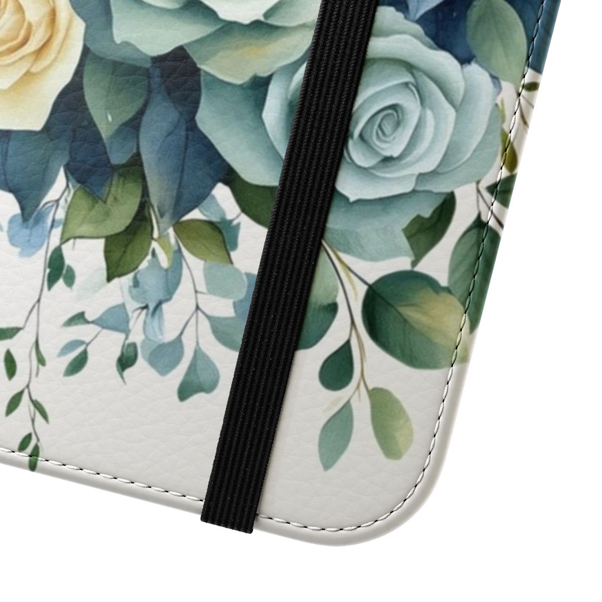 Vibrant watercolor illustration of a floral bouquet on a phone case - Close Up