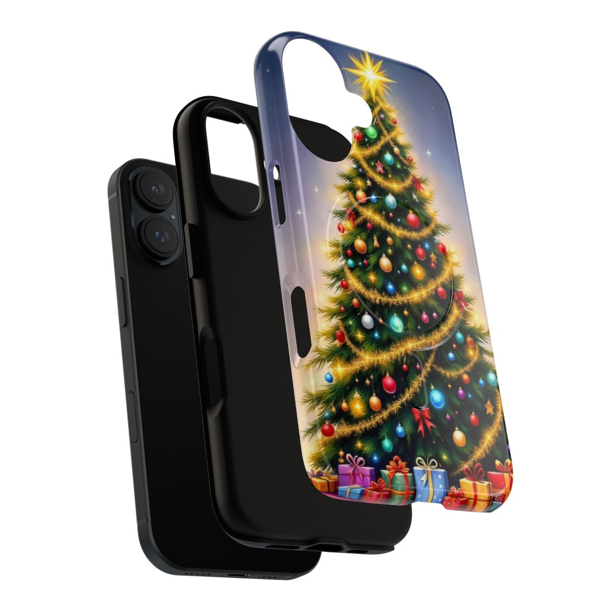 Festive Christmas tree in a winter aura design on a phone case - Layers