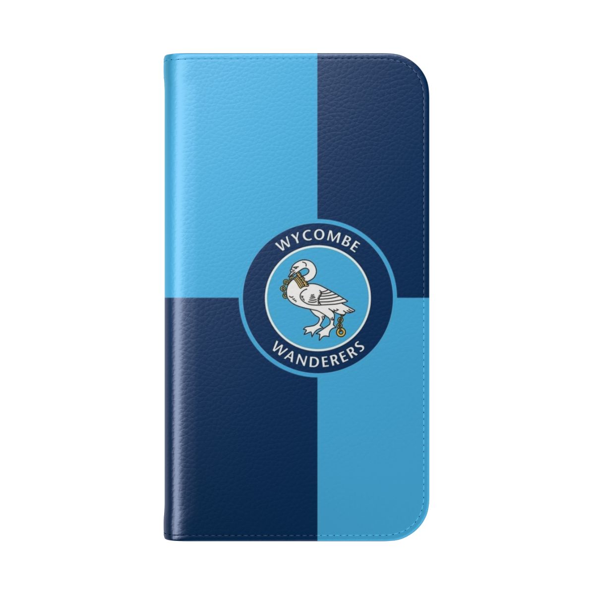 Squares flip cover phone case featuring the Wycombe Wanderers FC logo - Folded Back