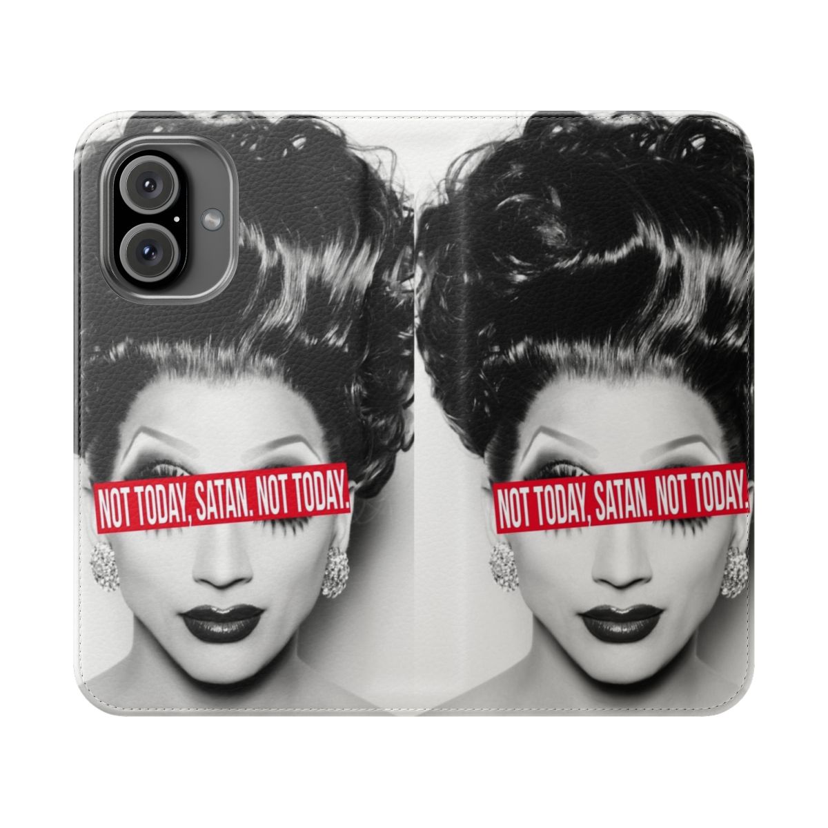 Flip cover phone case with "Not today, Satan. Not today." design for RuPaul's Drag Race fans