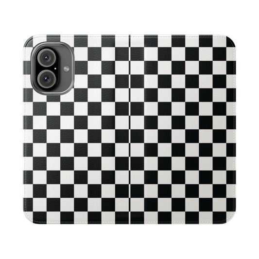 Sleek black and white checkerboard pattern phone case