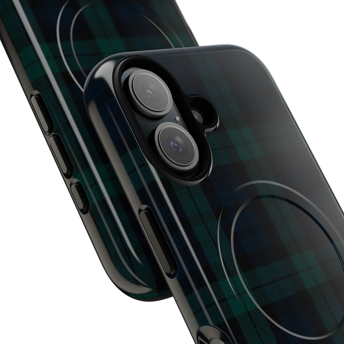 Tartan plaid pattern phone case in green and blue colors - Detail