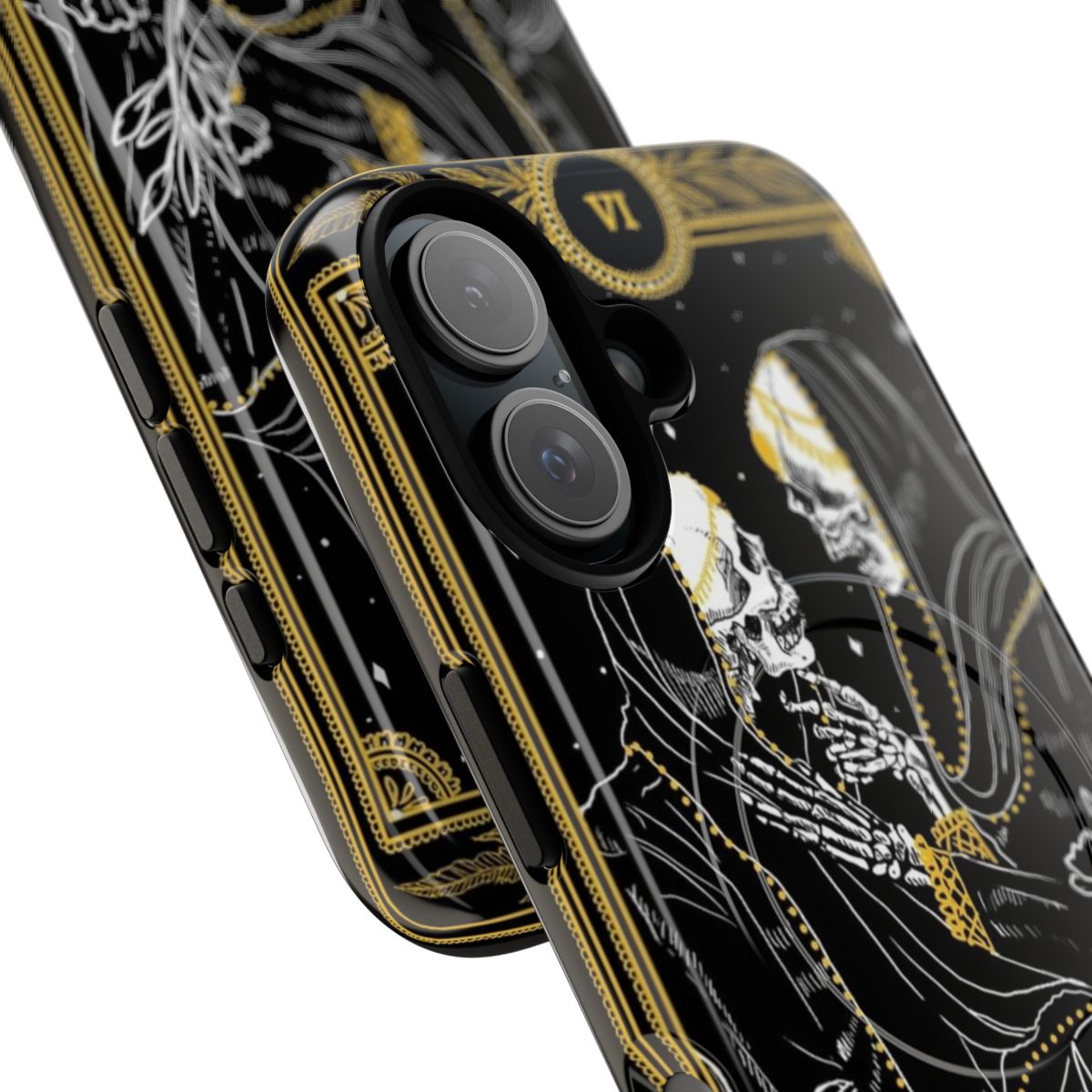 Tarot inspired magnetic tough phone case featuring the Lovers tarot card design - Detail