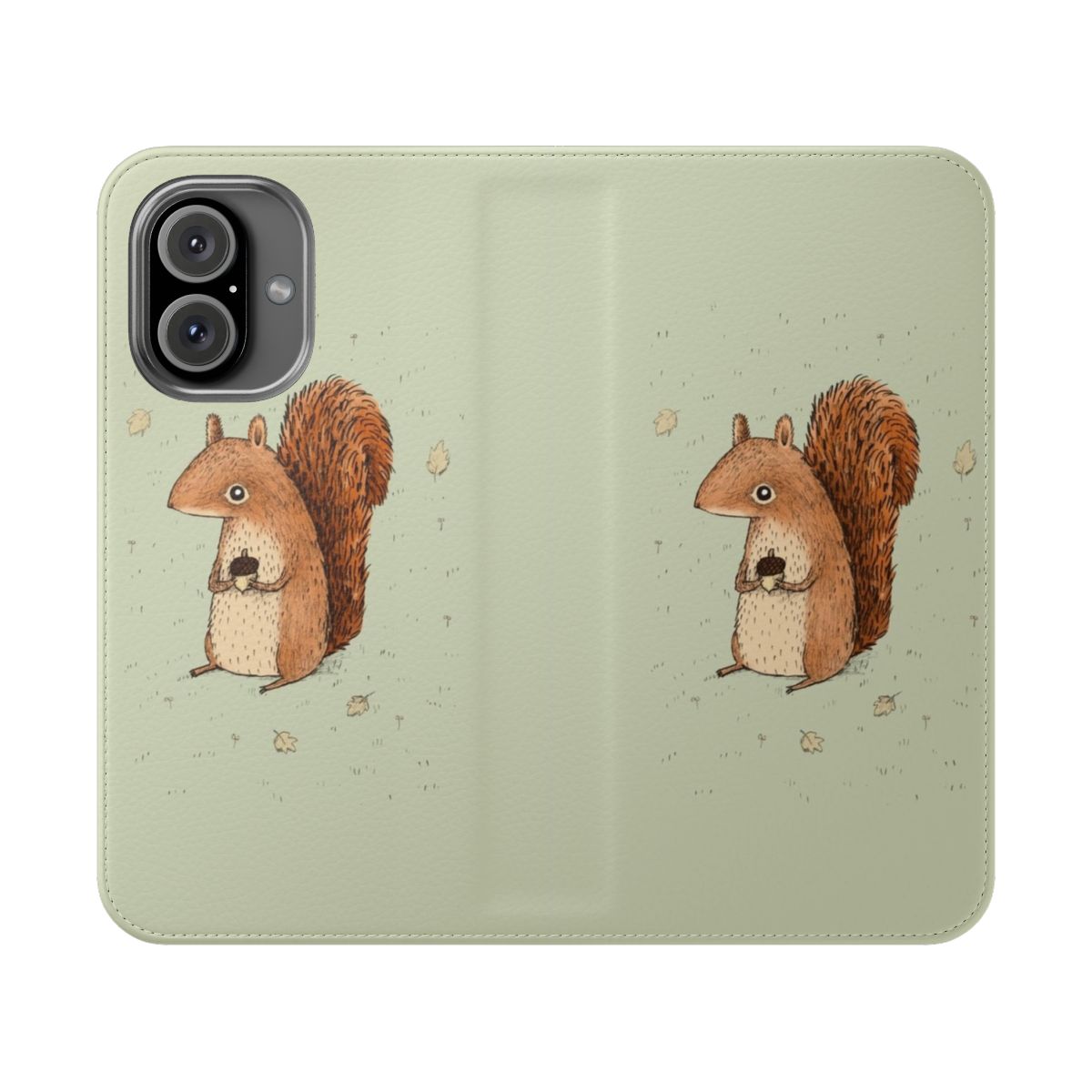 A red squirrel sitting on a leaf-covered branch, perfect for a nature-themed phone case