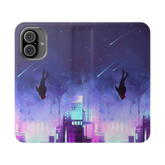 Spiderverse-inspired flip cover phone case with comic book design