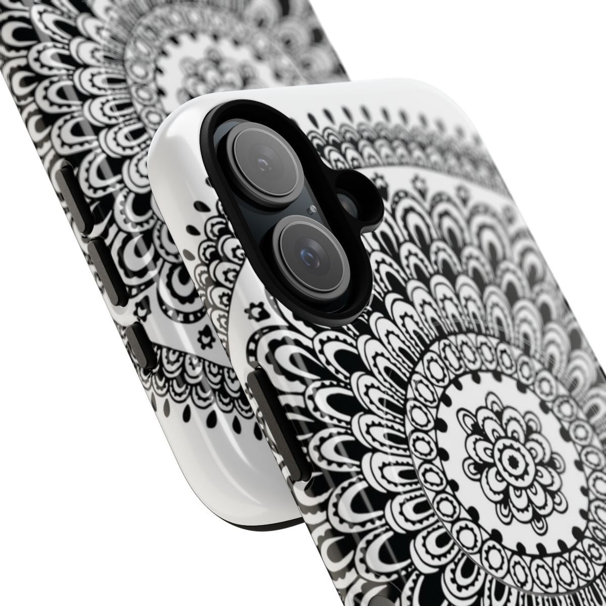 Mandala black and white phone case with doodle and henna design - Detail