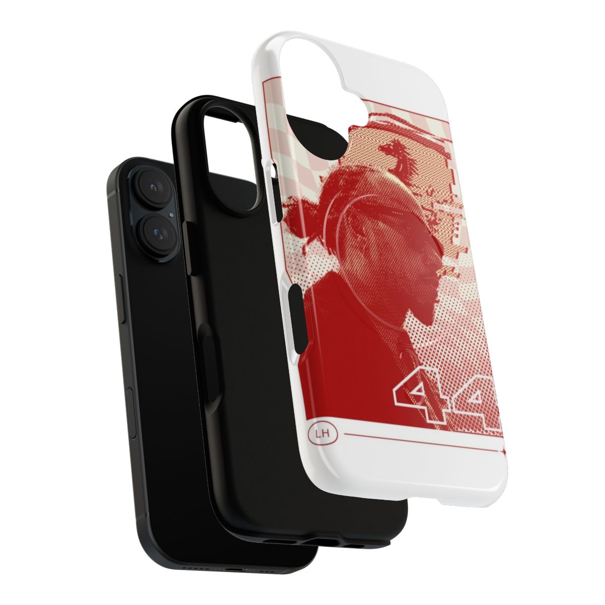 Sleek and durable magnetic phone case featuring a Lewis Hamilton inspired design for the 2025 Formula 1 season. - Layers