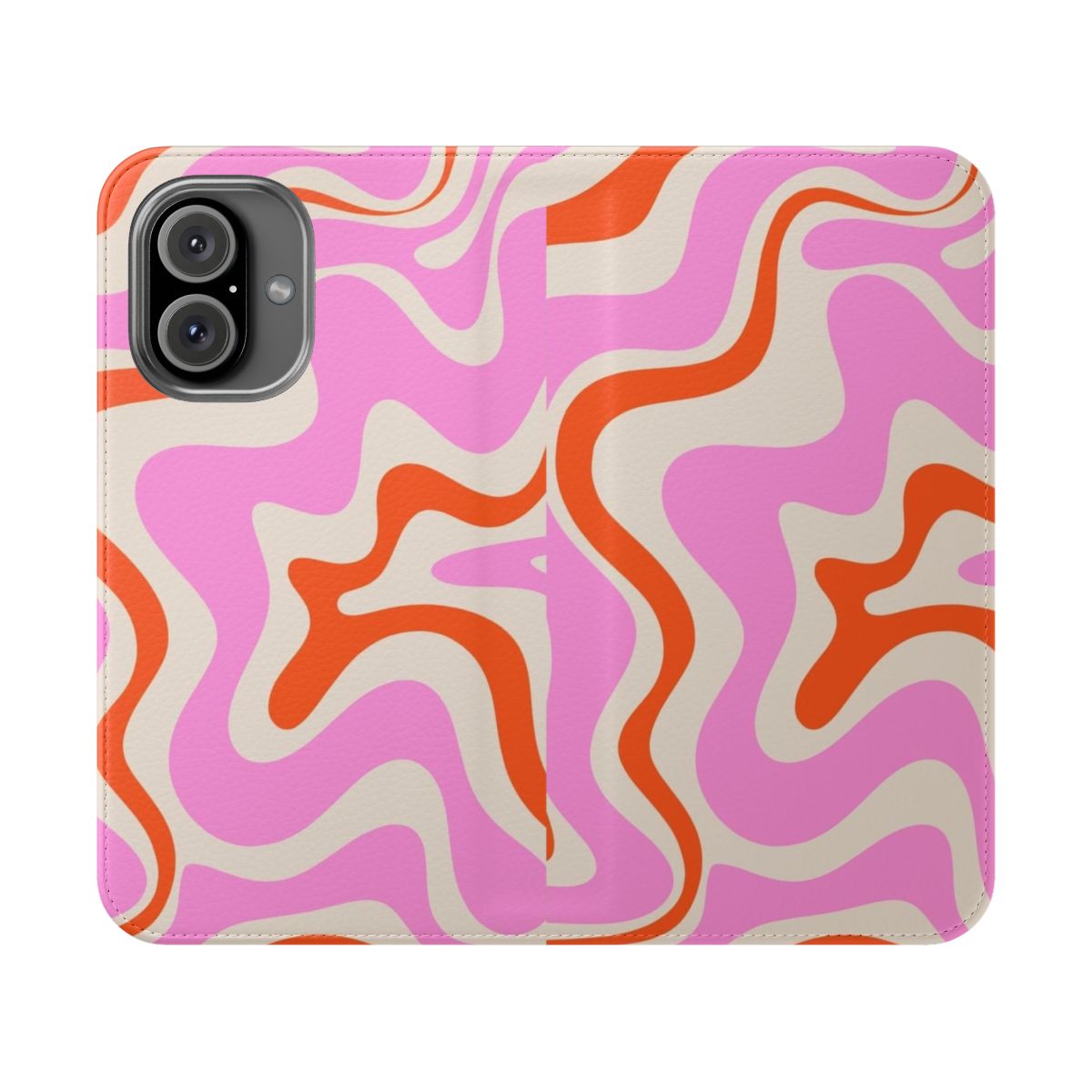 Retro abstract swirl pattern in vibrant pink, orange, and cream colors on a phone case