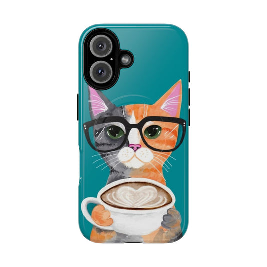 Cute kitten phone case with a whimsical coffee cat painting design