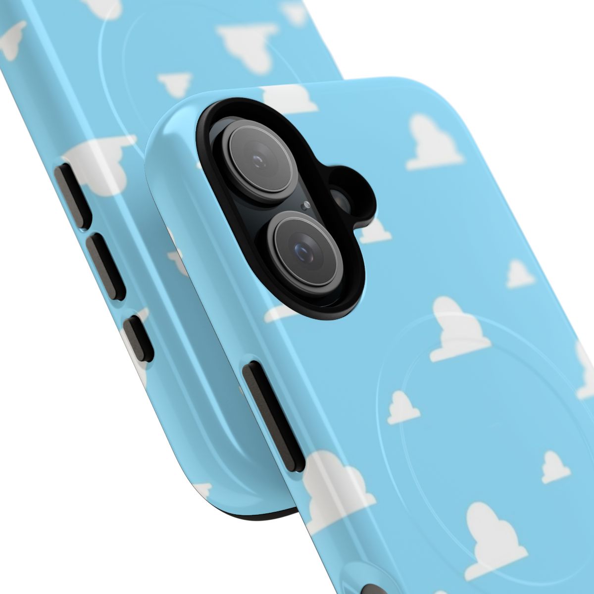 A blue and white phone case with a Toy Story-inspired cloud design and the phrase "You've Got a Friend in Me" - Detail