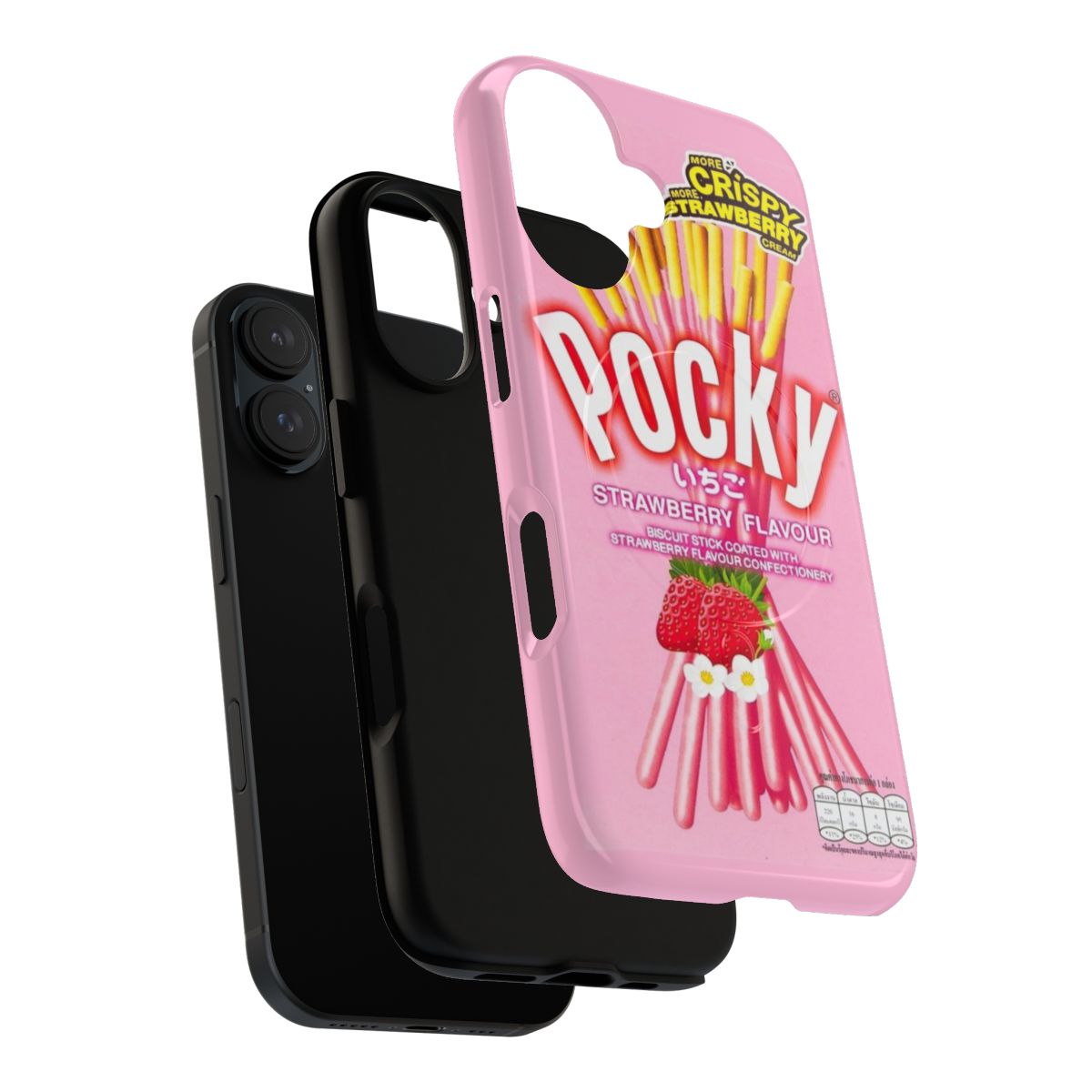 Pastel pink phone case with a strawberry theme, designed for a magnetic tough phone case. - Layers