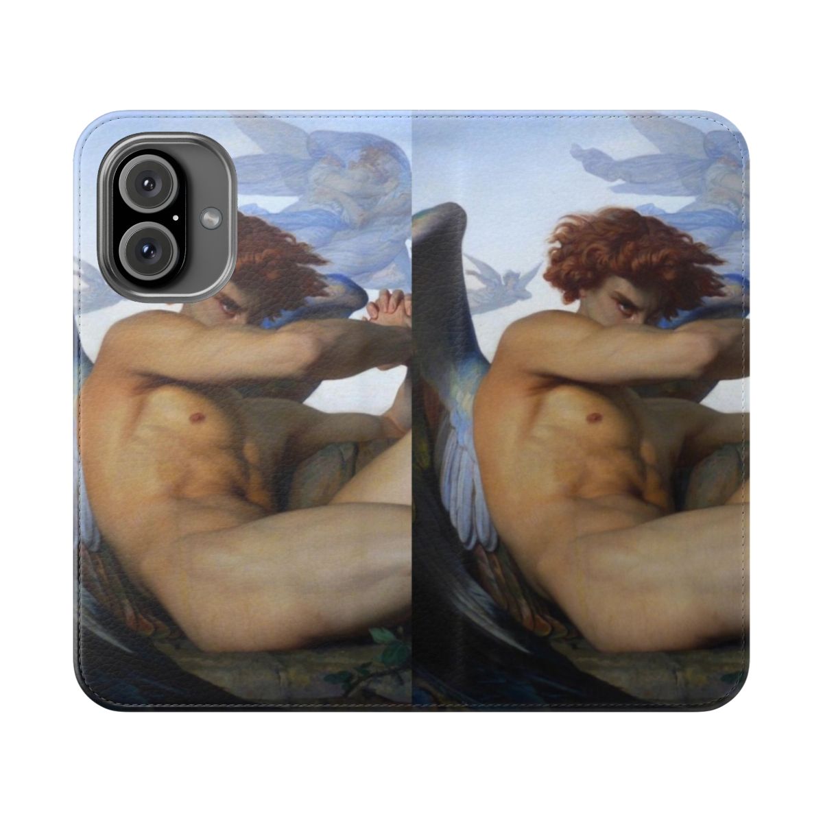 Vintage-style phone case cover featuring a fallen angel illustration