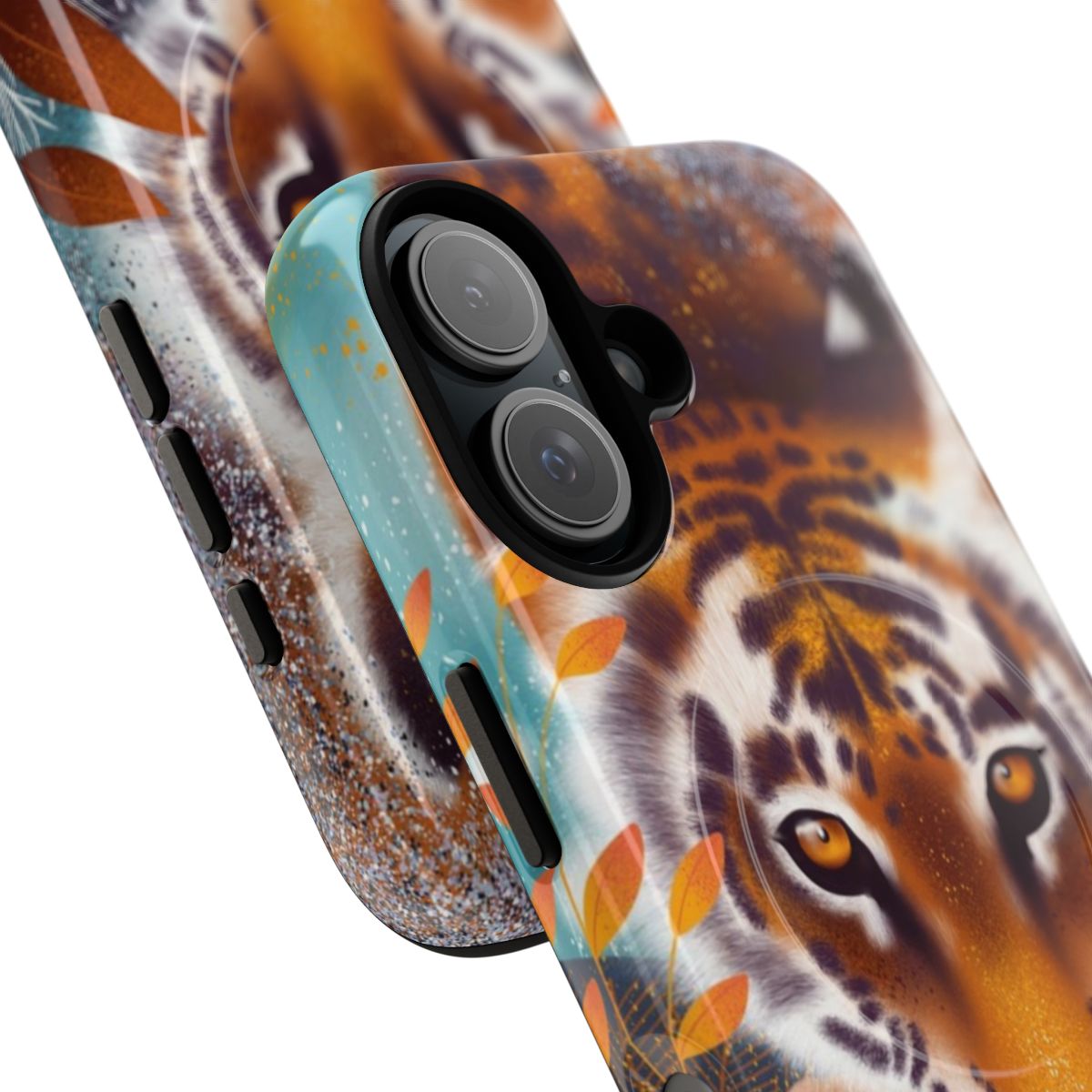 Colorful wild tiger phone case with magnetic closure and tough design - Detail