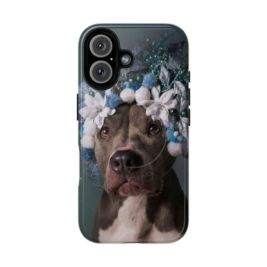 Flower power magnetic tough case with a pit bull dog wearing a flower crown