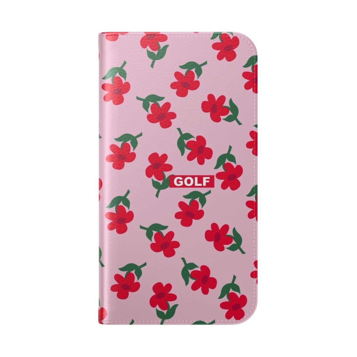 Floral-patterned phone case with "GOLF" text, inspired by Tyler the Creator's Golf Le Fleur brand - Folded Back