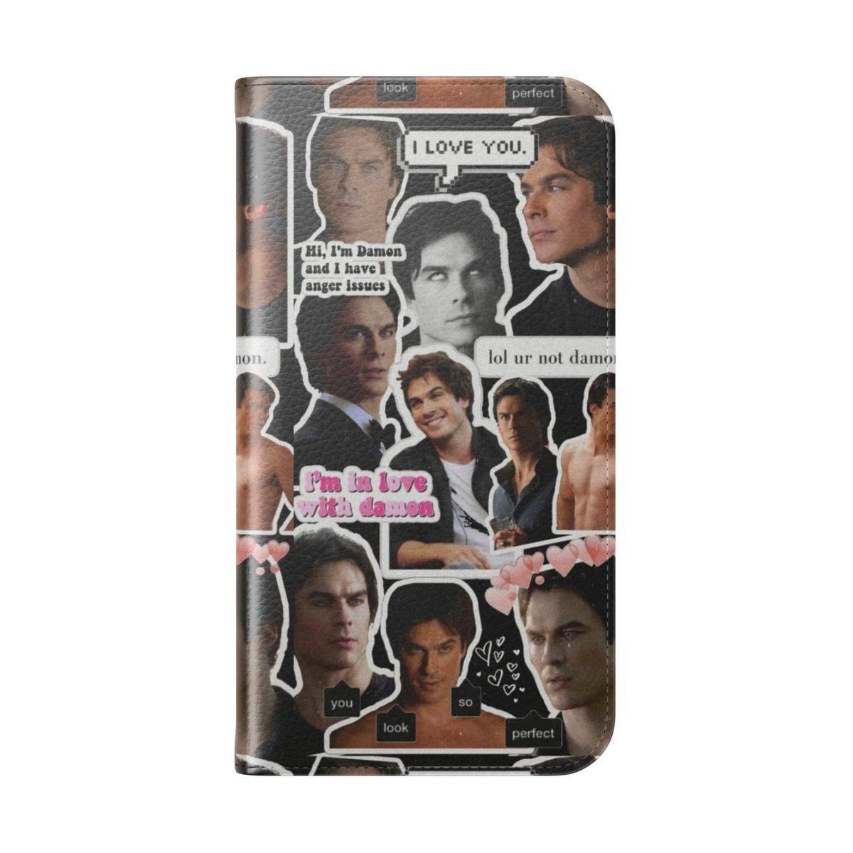 Personalized flip cover phone case featuring actor Ian Somerhalder as Damon from The Vampire Diaries - Folded Back