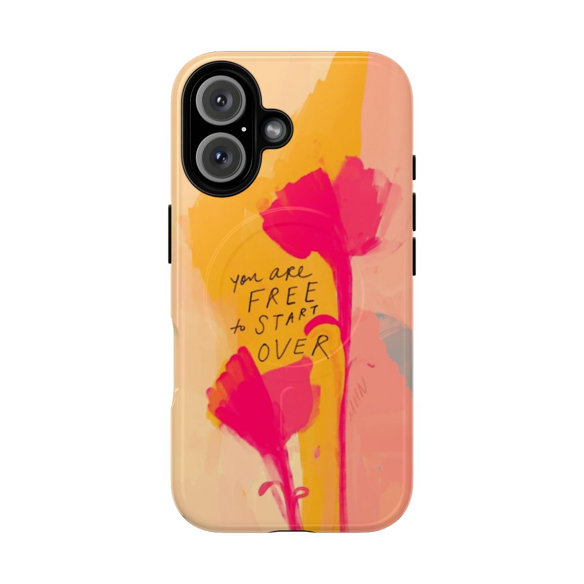 A vibrant and abstract floral phone case featuring an inspiring quote by Morgan Harper Nichols.