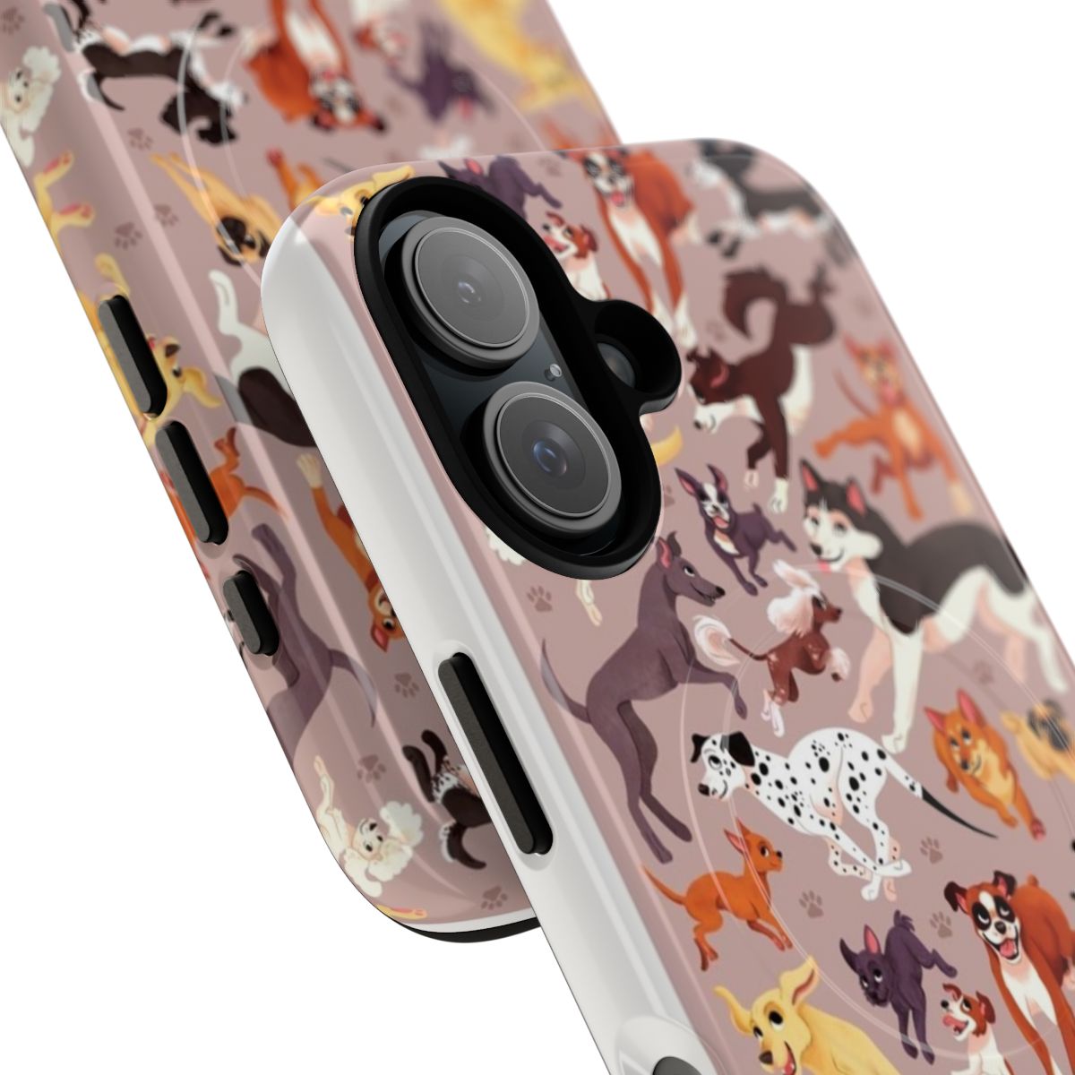 Colorful dog breed pattern illustration on a durable magnetic tough phone case - Detail