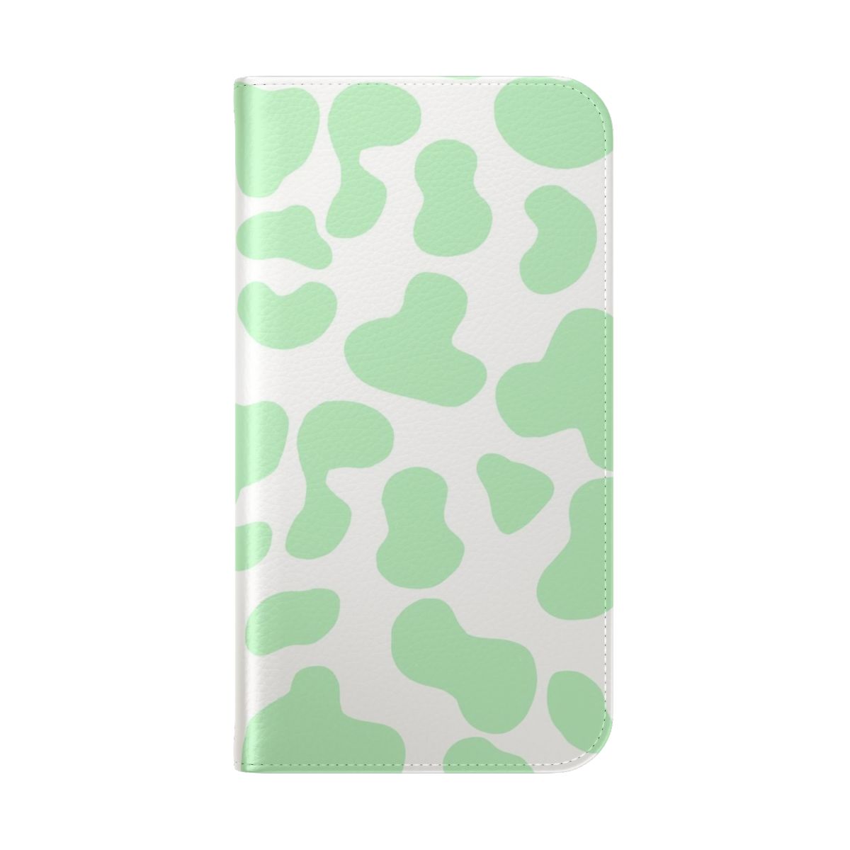 Mint green phone case with a cute cow pattern design - Folded Back