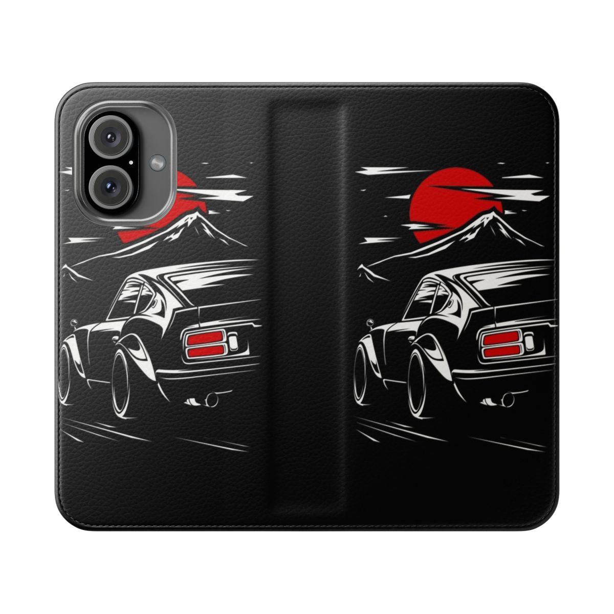 Datsun 240z-inspired flip cover phone case