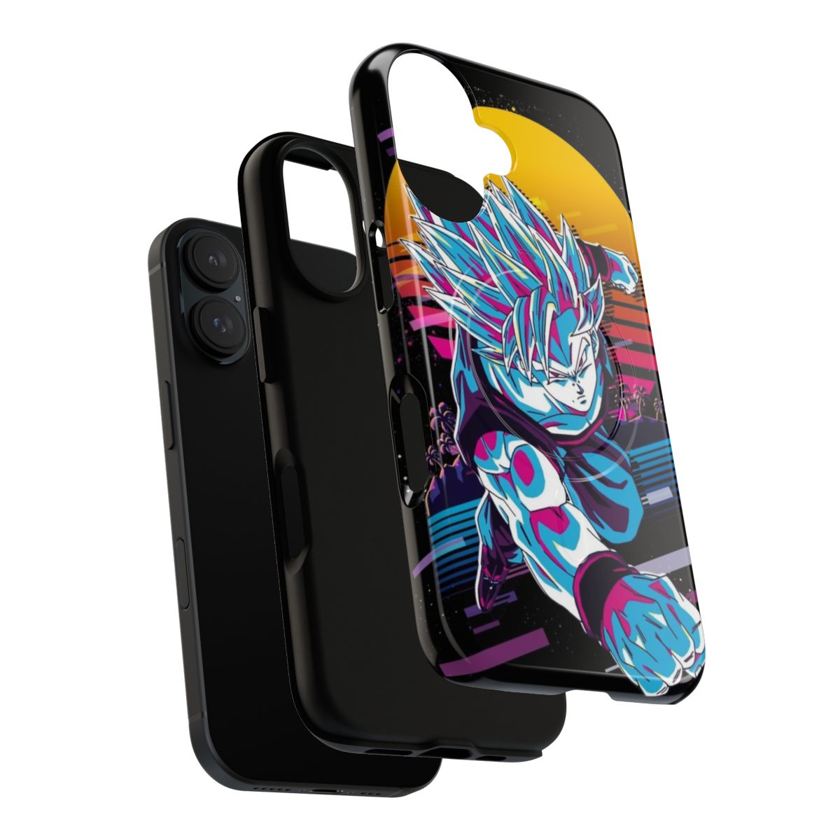 Retro Dragon Ball inspired magnetic tough phone case with Goku and Super Saiyan design - Layers