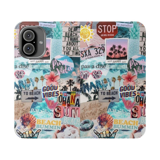 Colorful summer collage design on a flip phone case