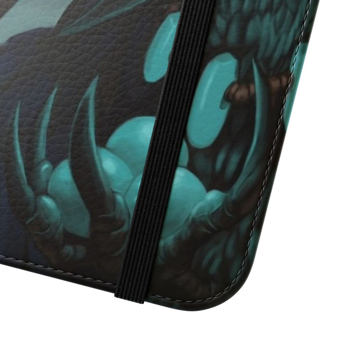 Flip cover phone case with a fantasy art design featuring a mysterious crow or raven against a dark, stormy background. - Close Up