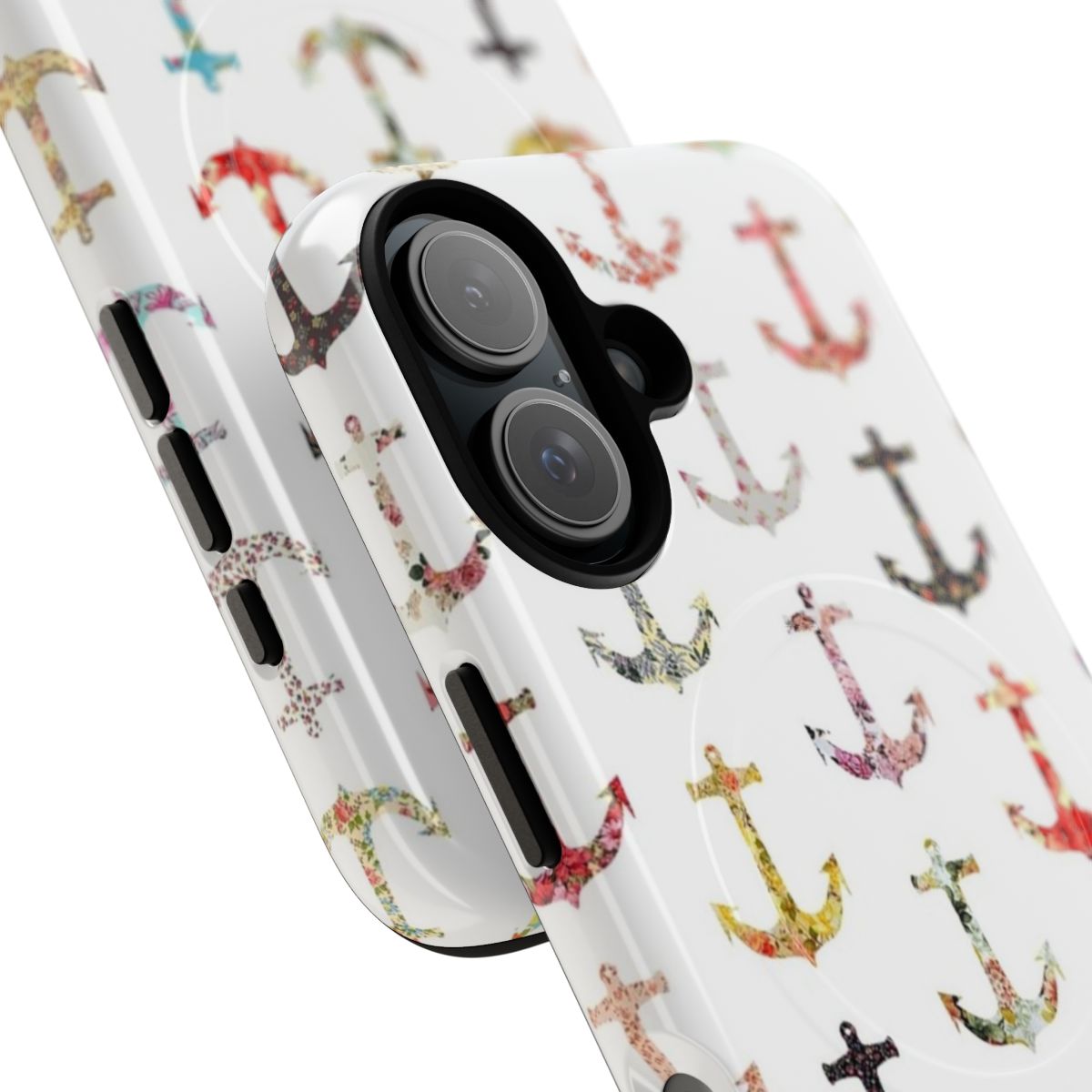 Vintage retro style floral nautical anchor design on a durable magnetic phone case - Detail