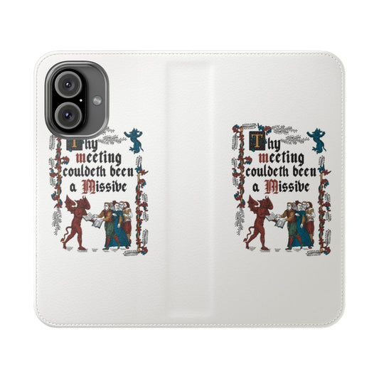 Vintage flip cover phone case featuring a medieval style design with classic English history inspired artwork.