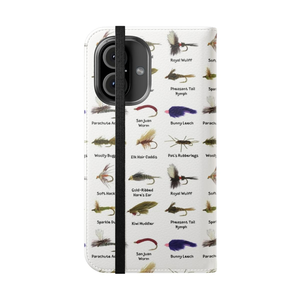 Handcrafted fly fishing flies phone case for anglers - Folded Front