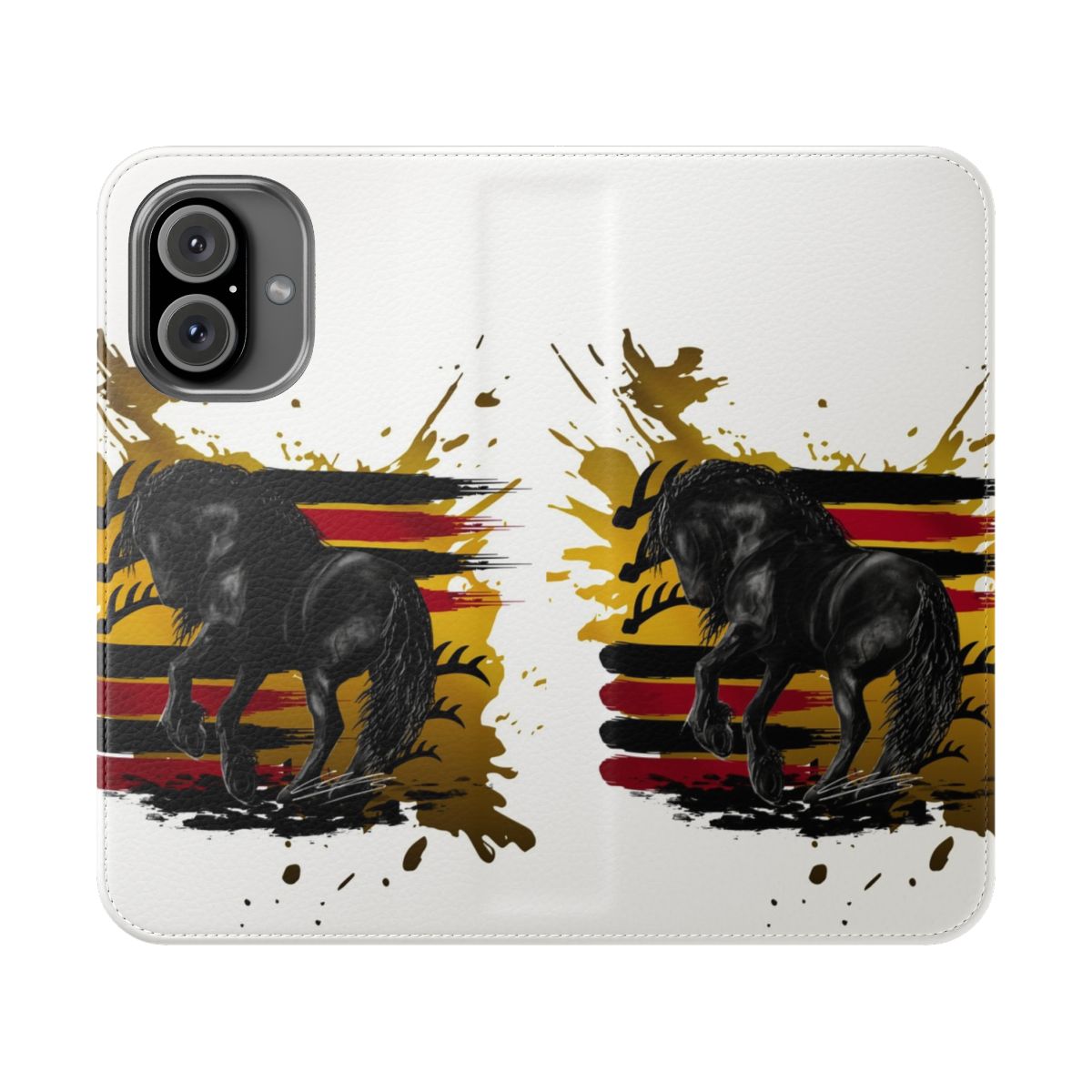 Sports car inspired flip cover phone case with automotive design elements