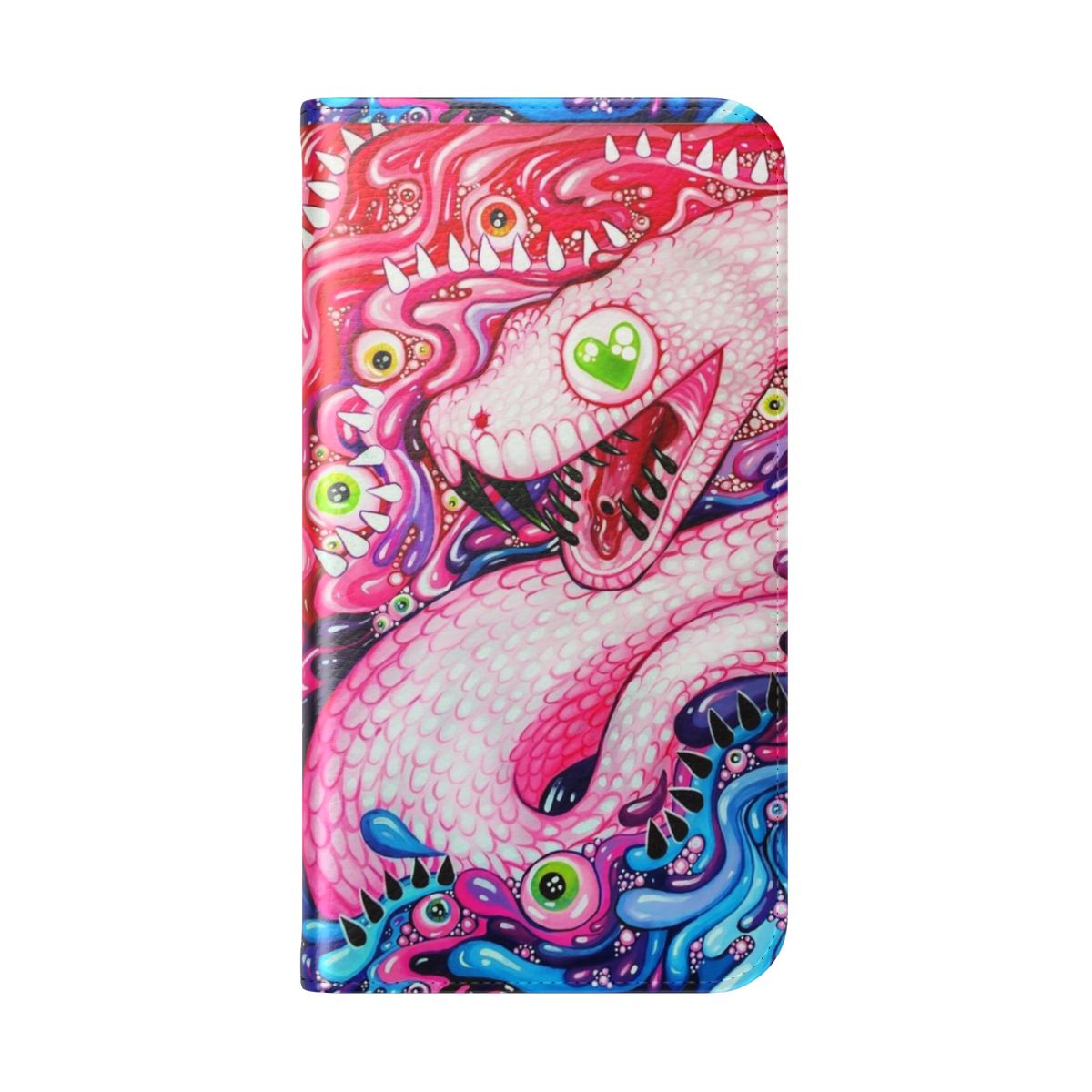 Vibrant acrylic painting of a snake with glitter and sparkle on a phone case - Folded Back