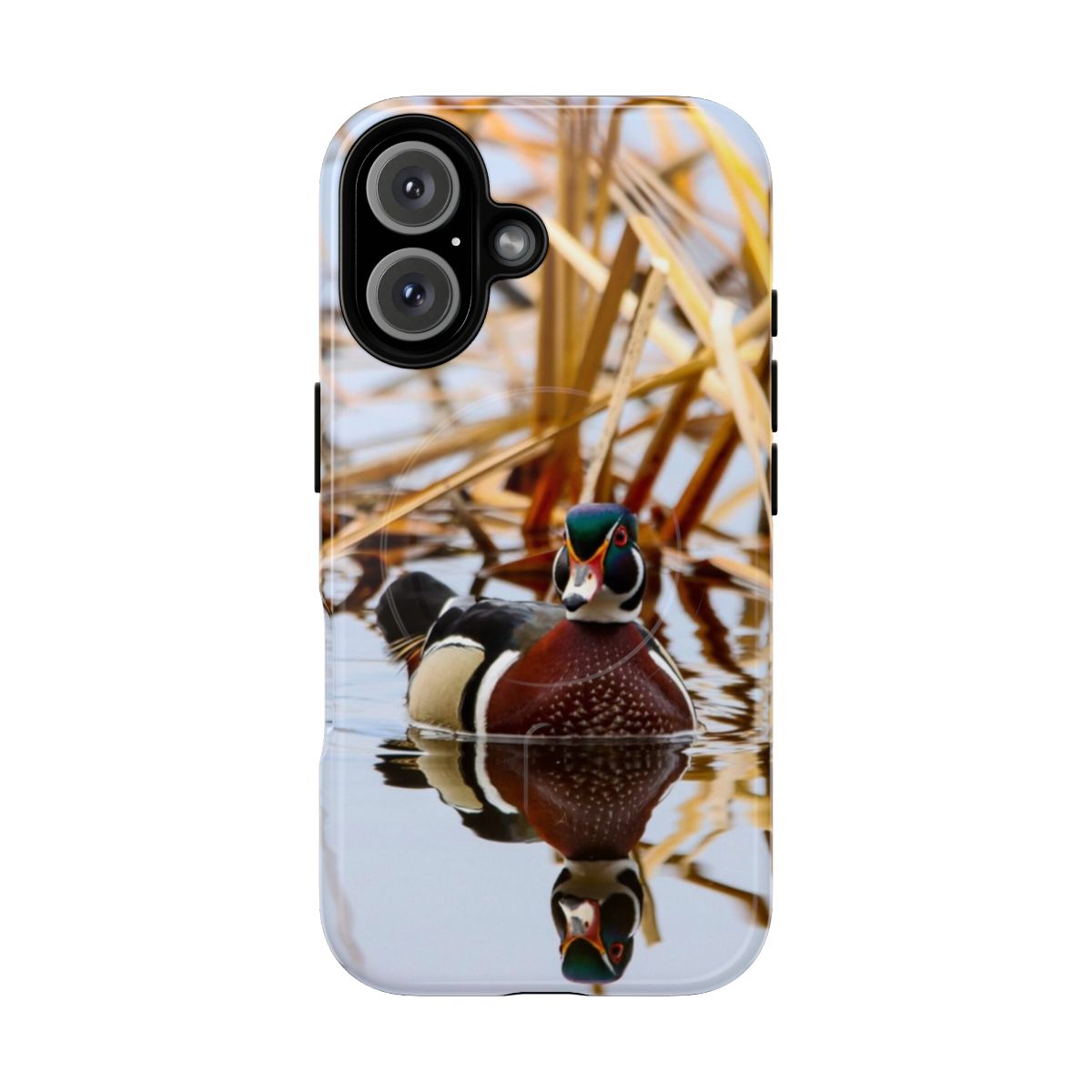 A wood duck in a natural spring setting on a magnetic tough phone case