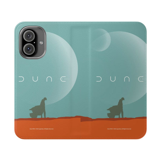 Dune-themed flip cover phone case featuring the silhouette of Arrakis desert and moons