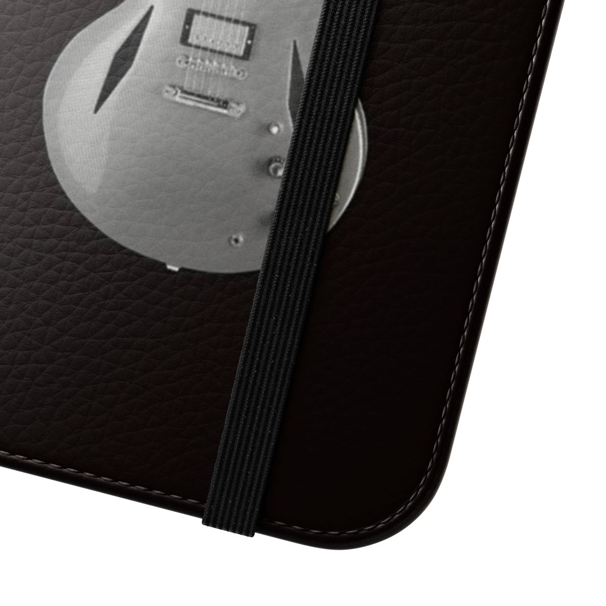 Flip cover phone case with an original design featuring drums and a guitar, perfect for rock music fans. - Close Up