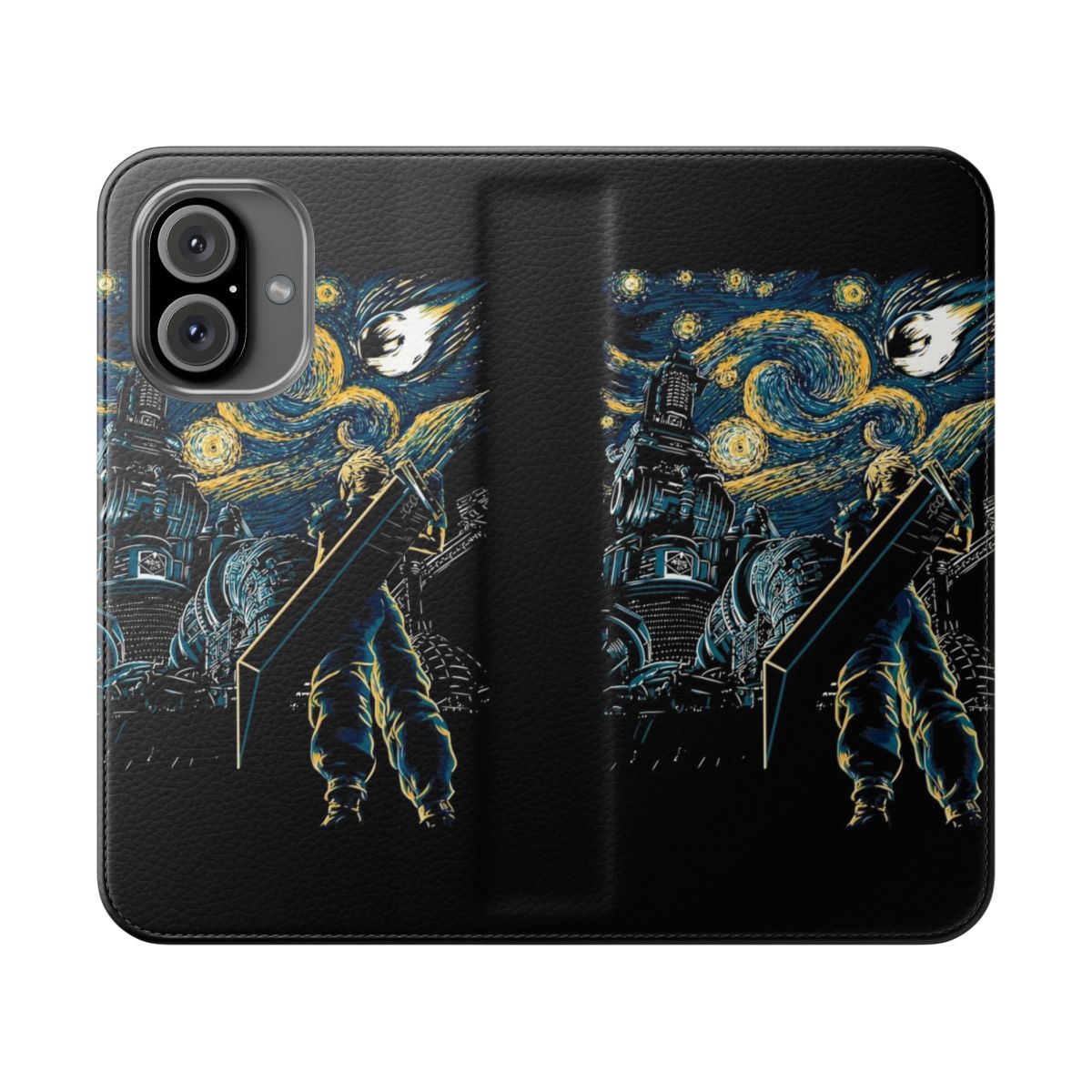 Starry Night Inspired Flip Cover Phone Case with Final Fantasy Artwork