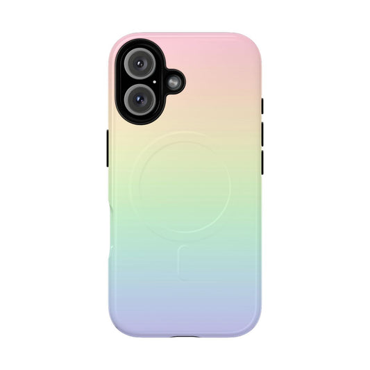 A colorful pastel gradient phone case with a magnetic closure and a tough design.