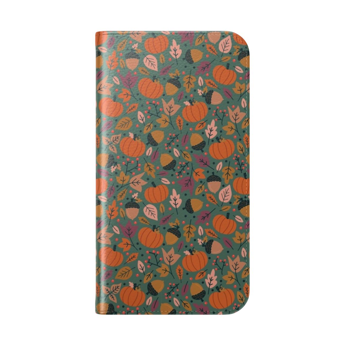 Autumnal pumpkin field phone case with fall foliage and cozy design - Folded Back