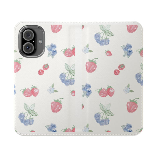 Vibrant berry print pattern on a flip phone case