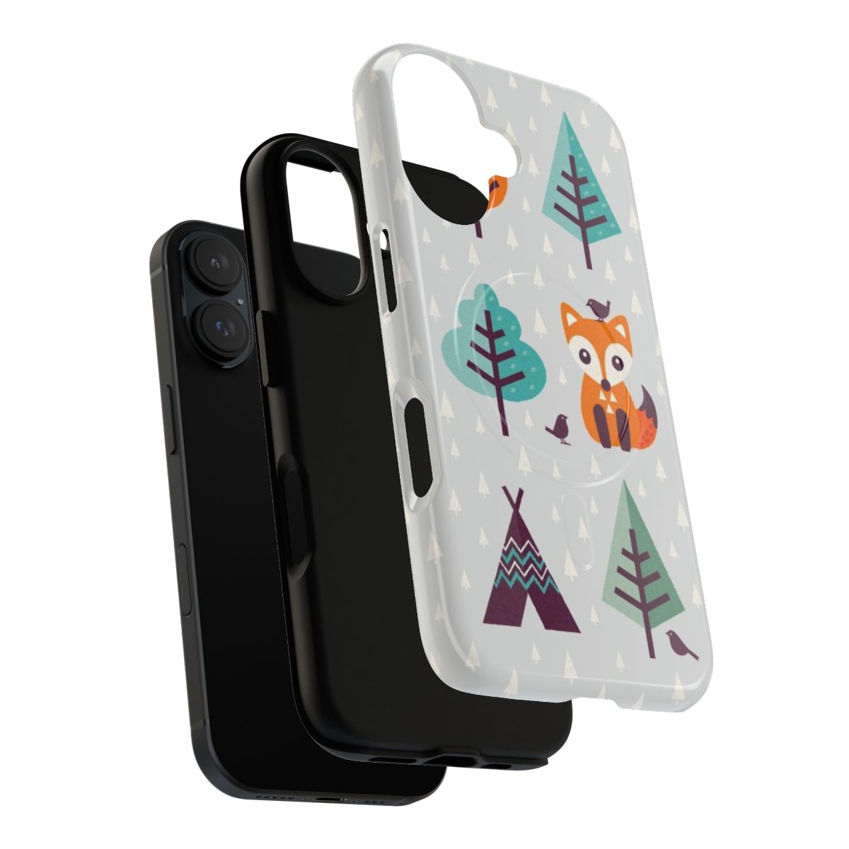 Illustration of a cute fox in a winter forest on a gray magnetic tough phone case - Layers